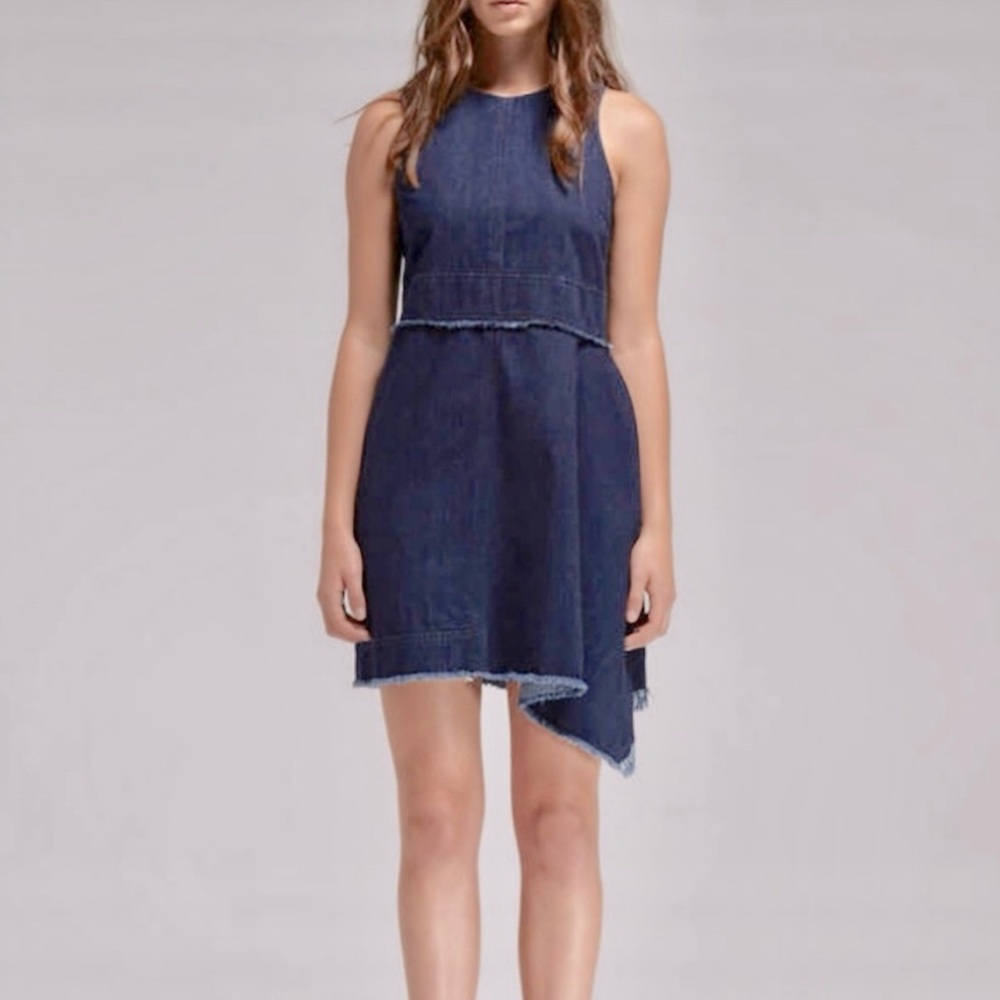 N/Nicholas Denim Side Flare Dress Sleeveless  Asymmetrical Mini Size 2 (XS-S)